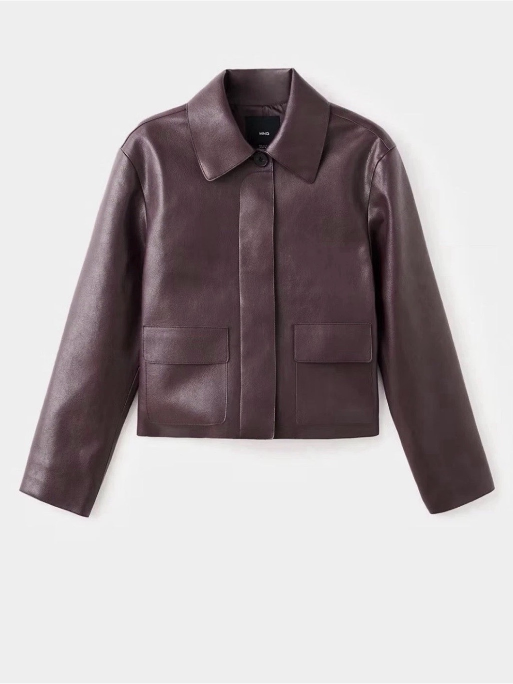 Women’s Trending Crop Leather Jacket Burgundy Classic Old Money Style Soft Coat